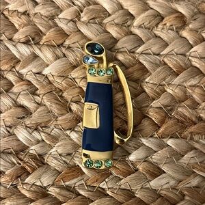 LIA Gold and Blue Enamel Golf‎ Bag Brooch with Rhinestones